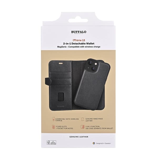 Buffalo Mobildekseel 2-i-1 3 Kort MagSeries Svart  - iPhone 15