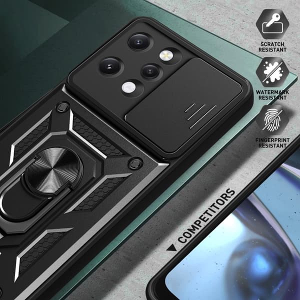 Til Xiaomi Redmi 12 Lens Protector Phone Case PC+TPU Shell med support