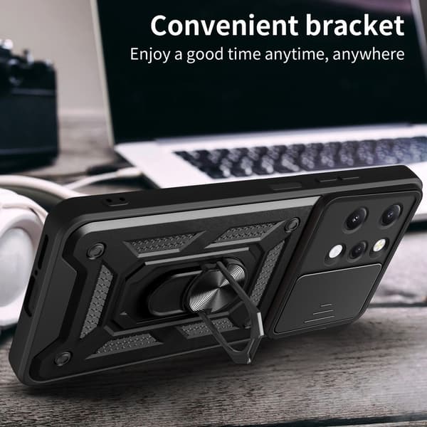 Til Xiaomi Redmi 12 Lens Protector Phone Case PC+TPU Shell med support