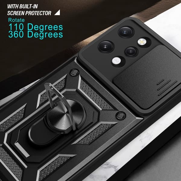 Til Xiaomi Redmi 12 Lens Protector Phone Case PC+TPU Shell med support