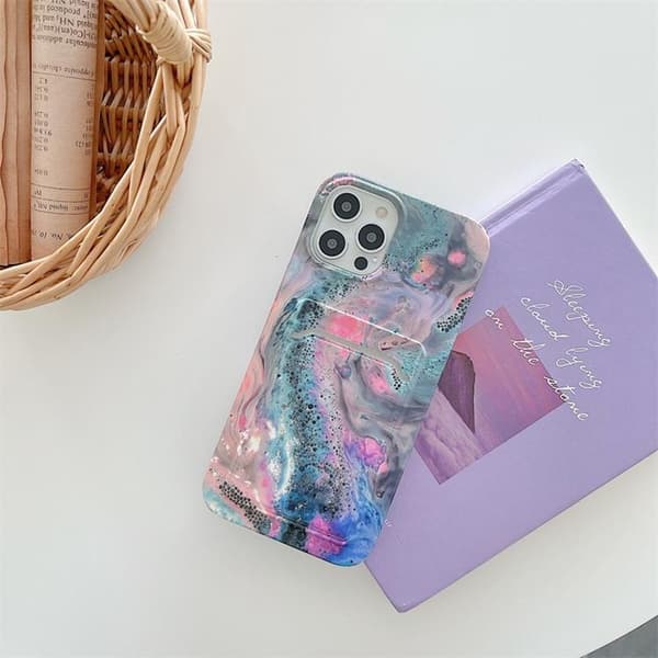 Korthållare Skal iPhone 13 - Grön Marble