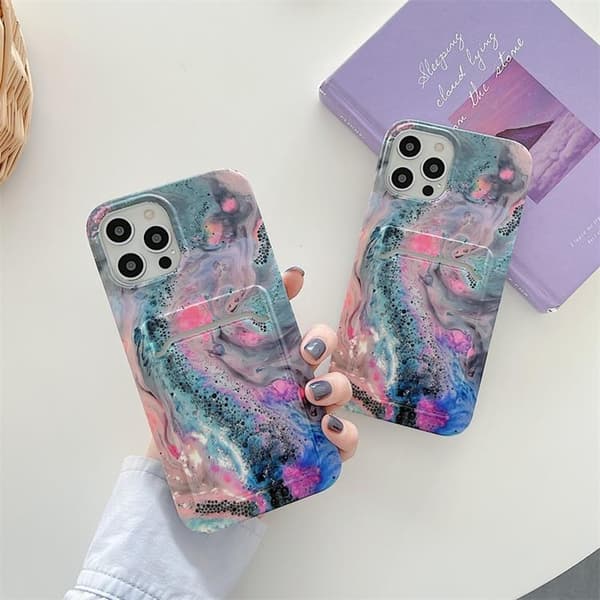 Korthållare Skal iPhone 13 - Grön Marble