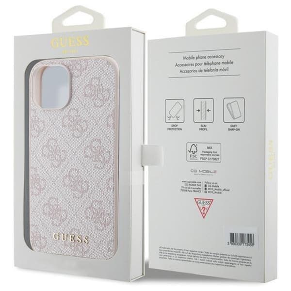 Guess iPhone 15 Plus Mobilskal Metall Gold Logo - Rosa