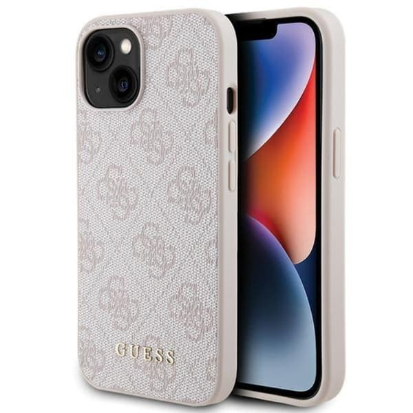 Guess iPhone 15 Plus Mobilskal Metall Gold Logo - Rosa