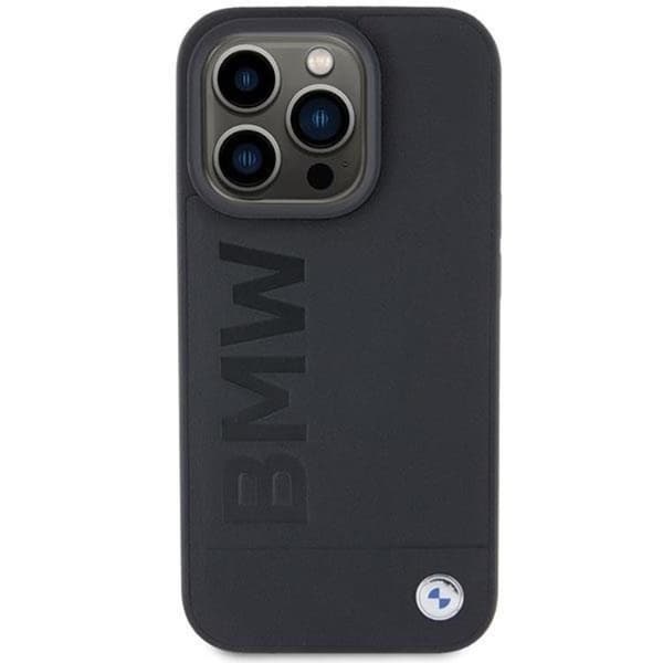 BMW iPhone 15 Pro Max Mobilskal Läder Hot Stamp - Svart