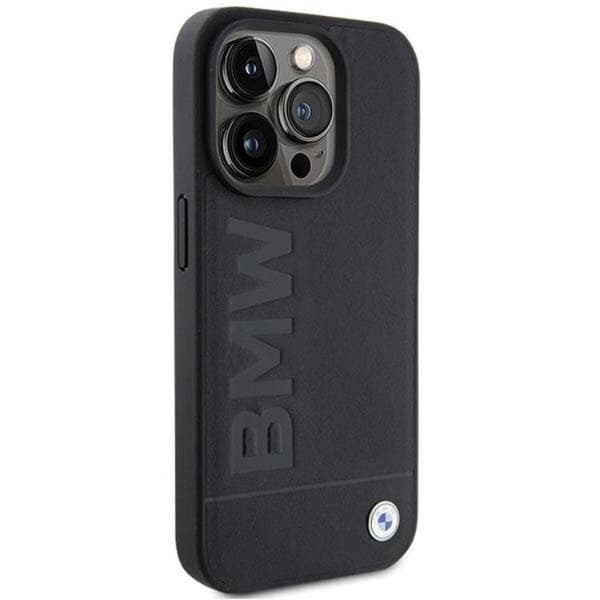 BMW iPhone 15 Pro Max Mobilskal Läder Hot Stamp - Svart