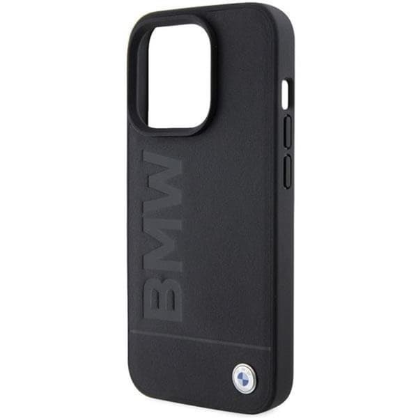BMW iPhone 15 Pro Max Mobilskal Läder Hot Stamp - Svart