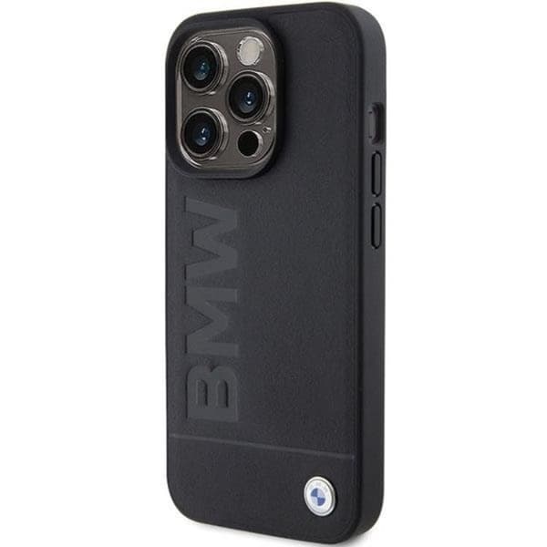 BMW iPhone 15 Pro Max Mobilskal Läder Hot Stamp - Svart