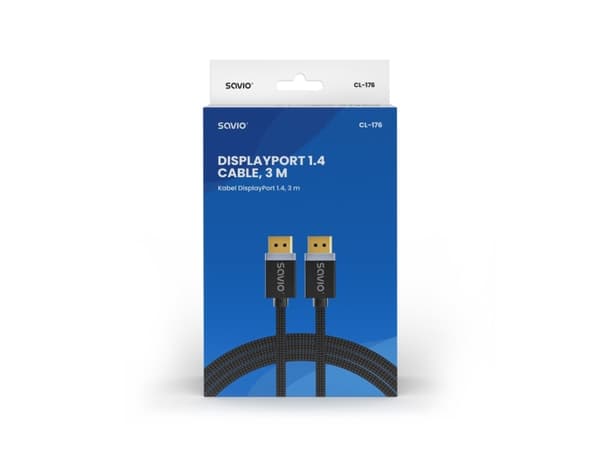 Savio CL-176, 3 m, DisplayPort, DisplayPort, Hankjønn, Hankjønn, 7680 x 4320 piksler