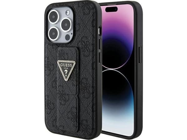 Guess-deksel til iPhone 15 Pro 6.1" GUHCP15LPGS4TDK svart HC GRIPSTAND PU 4G TRIANGLE STRASS