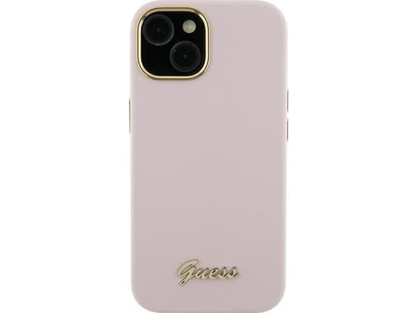 Guess GUHCP15LSMBSLP iPhone 15 Pro 6.1" różowy/pink kovakotelo Silikoni Script Metal Logo &amp; Frame Silikoni Script Metal Logo &amp; Frame