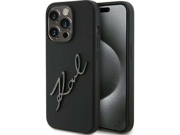 Original frontpanelveske Karl Lagerfeld KLHCP15LSKSBMCK for iPhone 15 Pro (Silikon Karl Script Logo / Svart)
