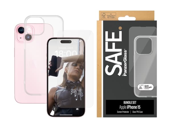 SAFE. by PanzerGlass - 2-i-1-paket - baksidesskydd för mobiltelefon - självreparerande TPU, PET (Polyethylene Terephthalate), härdat glas - transpare