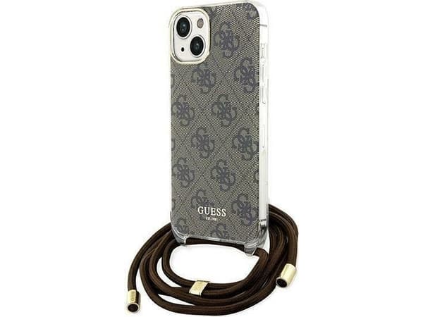 Aito GUESS GUHCP15SHC4SEW Etupaneeli tapauksessa iPhone 15 (Crossbody Cord 4G Print / Brown)