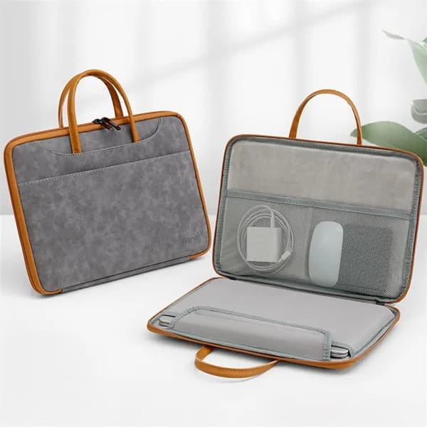 Baona Datorfodral 13.3" Läder - Grå/Brun
