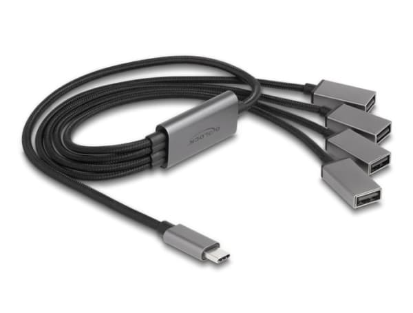 DeLOCK 64210, USB 2.0 Type-C, USB 2.0, 480 Mbit/s, Svart, Grå, Metall, 0,6 m