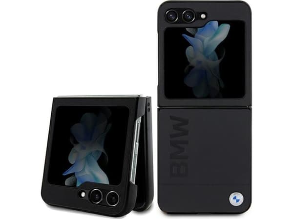 BMW Leather Hot Stamp Veske til Samsung Galaxy Z Flip 5 - Svart