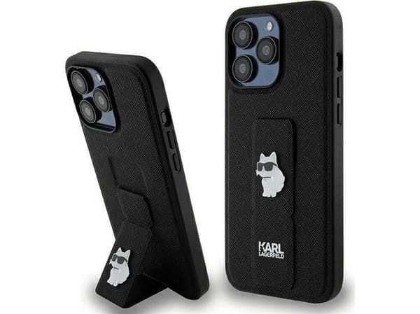 Originalt frontpanelveske Karl Lagerfeld KLHCP13LGSACHPK for iPhone 13 Pro (Gripstand Saffiano choupette PIN / Svart)