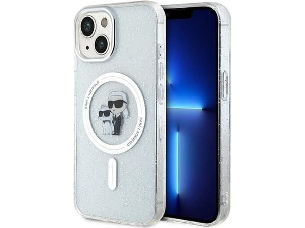 iPhone 15 Plus - skaidrus Karl Lagerfeld Karl&Choupette Glitter MagSafe dėklas