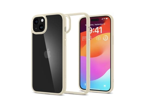 Spigen Crystal Hybrid, Omslag, Apple, iPhone 15 Plus, 17 cm (6.7"), Beige, Transparent