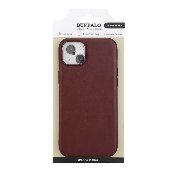 Buffalo Back cover PU MagSeries iPhone 15 Plus Brown