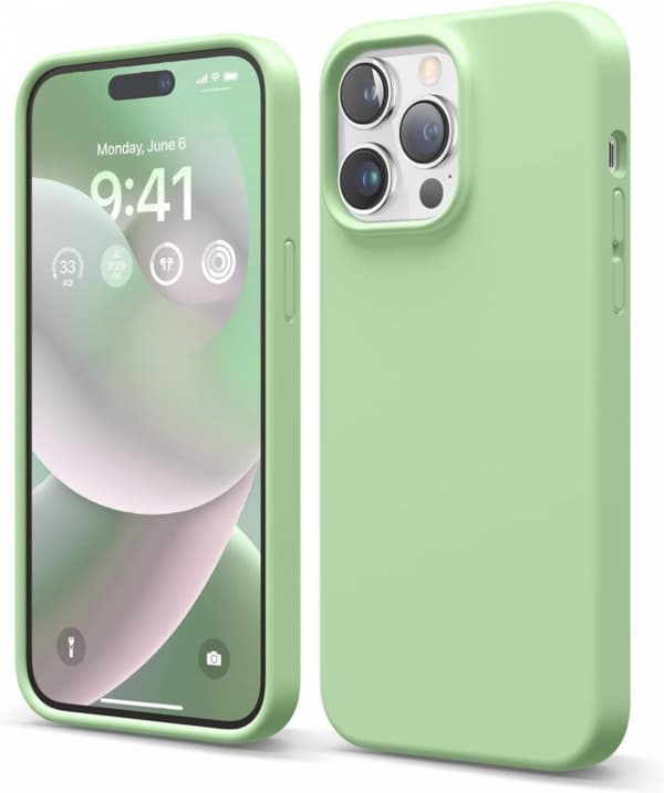 Silikonikotelo iPhone 15:lle, vaaleanvihreä