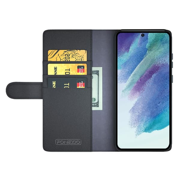 Äkta Läderfodral Samsung Galaxy S21 FE Svart