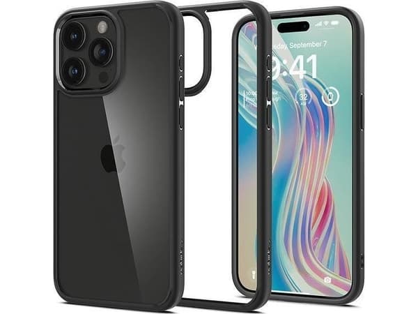 Spigen Ultra Hybrid - Baksidesskydd för mobiltelefon - polykarbonat, termoplastisk polyuretan (TPU) - mattsvart - för Apple iPhone 15 Pro