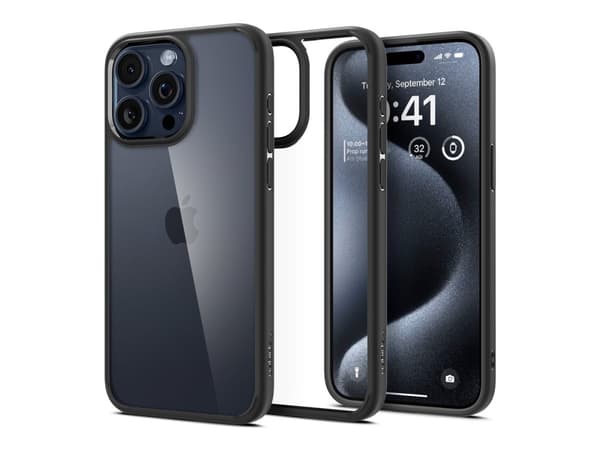 Spigen Ultra Hybrid - Baksidesskydd för mobiltelefon - polykarbonat, termoplastisk polyuretan (TPU) - mattsvart - för Apple iPhone 15 Pro