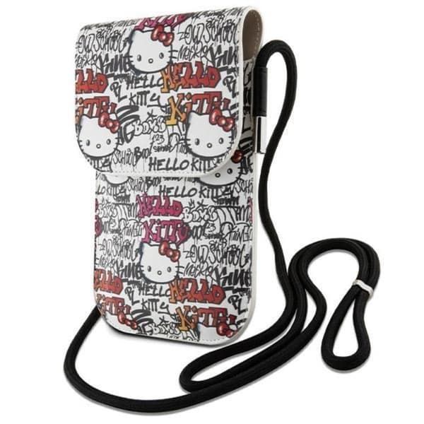 Hello Kitty Halsbandsfodral Läder Tags Graffiti - Beige