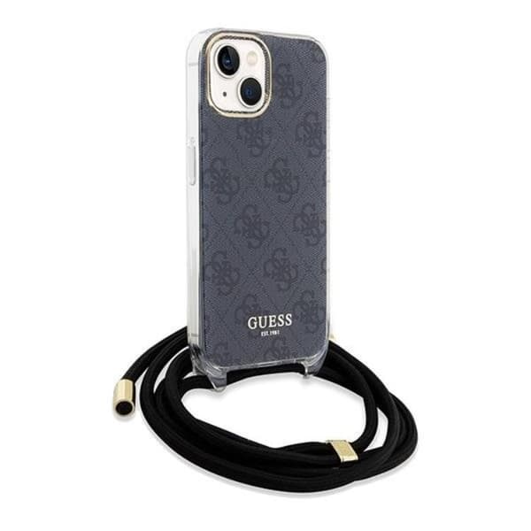 Guess iPhone 15/14/13 Mobilskal Crossbody Cord Print - Svart