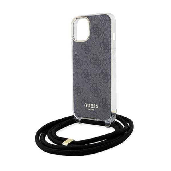 Guess iPhone 15/14/13 Mobilskal Crossbody Cord Print - Svart