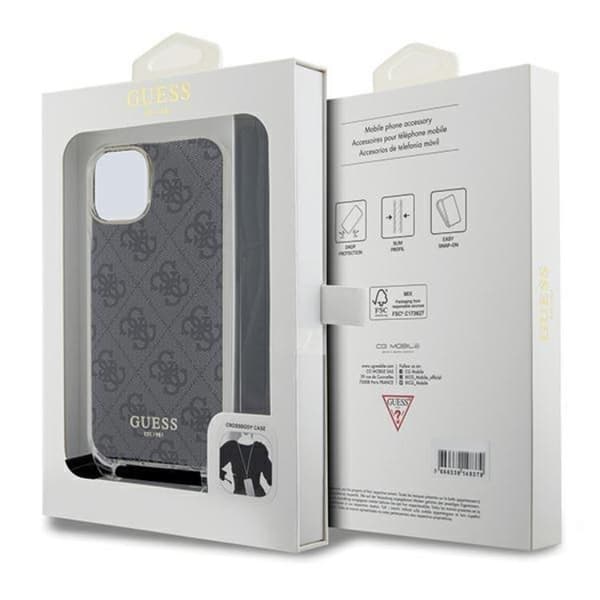 Guess iPhone 15/14/13 Mobilskal Crossbody Cord Print - Svart