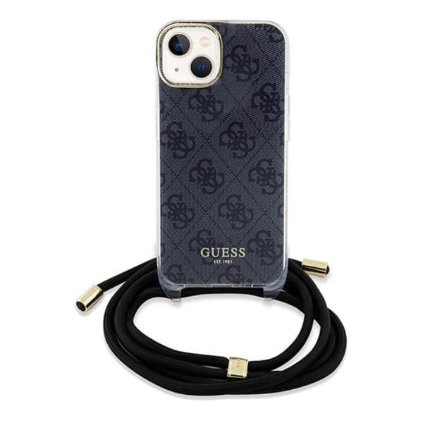 Guess iPhone 15/14/13 Mobilskal Crossbody Cord Print - Svart