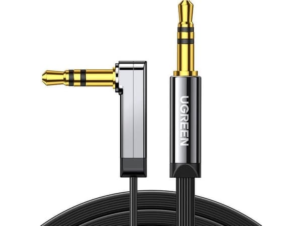 UGREEN AV119 angled mini jack 3.5mm AUX cable, flat, 1.5 m (black)