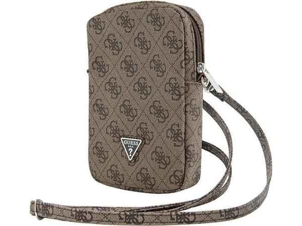 Fodral Guess PU 4G Triangel Logo Plånbok Telefonväska Dragkedja Brun