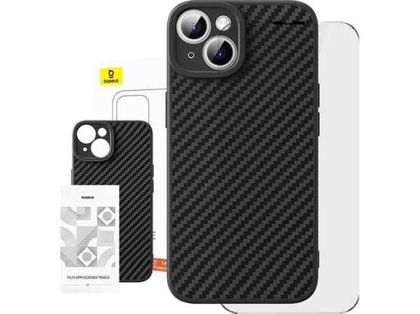 Baseus Synthetic Fiber iPhone 15 Plus case + tempered glass