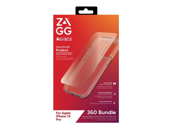 Zagg InvisibleShield Glass Elite 360 - Beskyttelsesboks for mobiltelefon - glass, polykarbonat - blank - for Apple iPhone 15 Pro