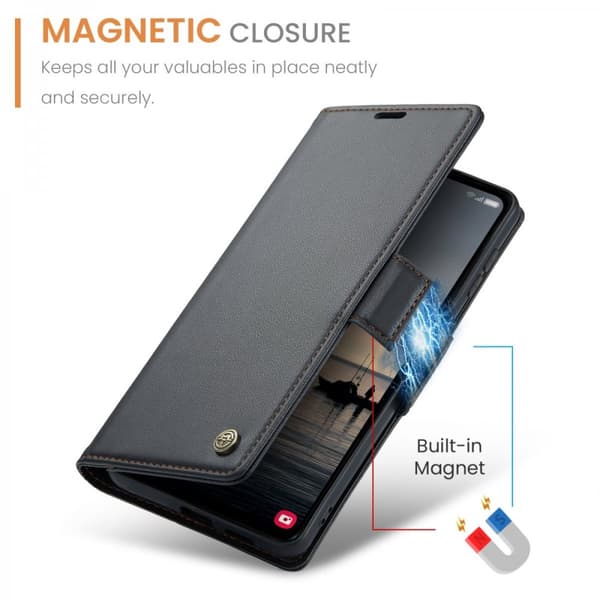 CaseMe Slim Plånboksfodral RFID-skydd Samsung Galaxy S23 FE Svart