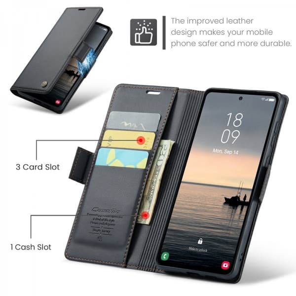 CaseMe Slim Plånboksfodral RFID-skydd Samsung Galaxy S23 FE Svart