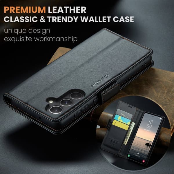 CaseMe Slim Plånboksfodral RFID-skydd Samsung Galaxy S23 FE Svart