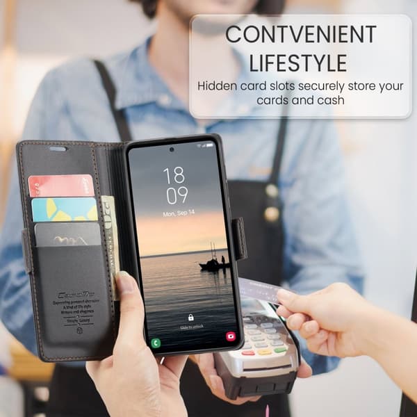 CaseMe Slim Plånboksfodral RFID-skydd Samsung Galaxy S23 FE Svart