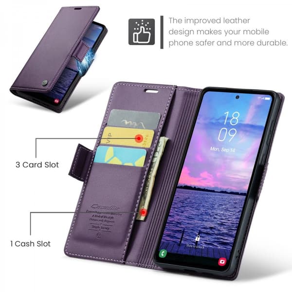CaseMe Slim Plånboksfodral RFID-skydd Samsung Galaxy S23 FE Lila