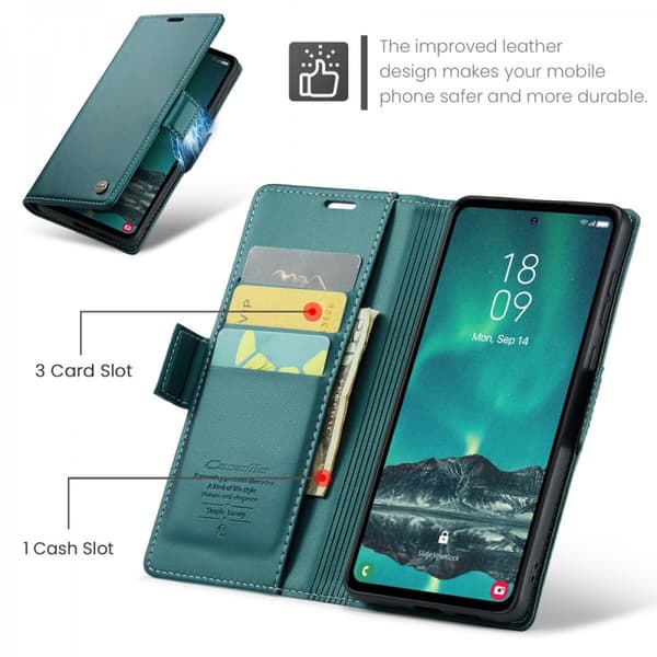 CaseMe Slim Plånboksfodral RFID-skydd Samsung Galaxy S23 FE Grön