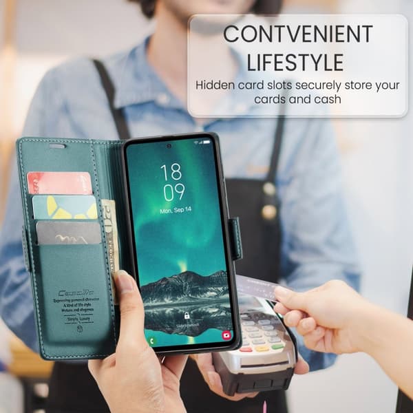 CaseMe Slim Plånboksfodral RFID-skydd Samsung Galaxy S23 FE Grön