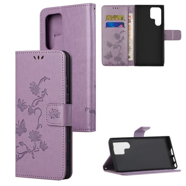 Läderfodral Fjärilar Samsung Galaxy S24 Ultra Lila