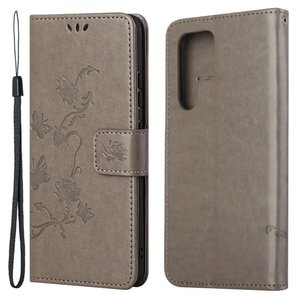 Läderfodral Fjärilar Samsung Galaxy S24 Ultra Grå