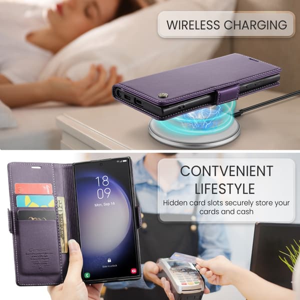 CaseMe Slim Plånboksfodral RFID-skydd Samsung Galaxy S24 Ultra Lila