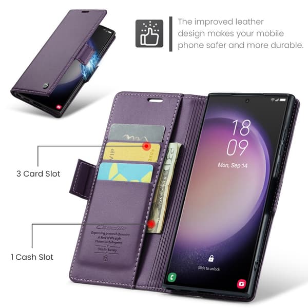 CaseMe Slim Plånboksfodral RFID-skydd Samsung Galaxy S24 Ultra Lila