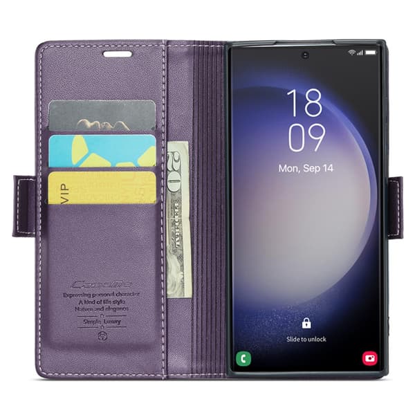 CaseMe Slim Plånboksfodral RFID-skydd Samsung Galaxy S24 Ultra Lila